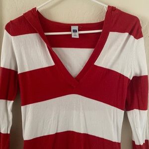 GAP red and white shirt with a hood. Size XS